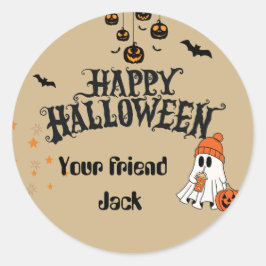 Gepersonaliseerde Happy Halloween met Schattigee G Ronde Sticker