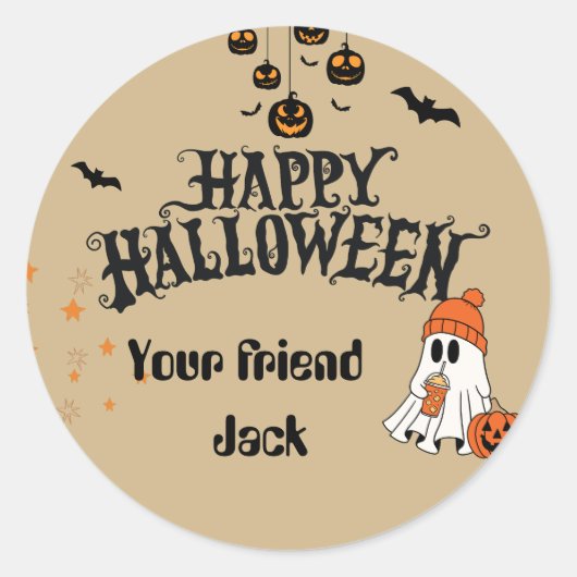 Gepersonaliseerde Happy Halloween met Schattigee G Ronde Sticker (Voorkant)