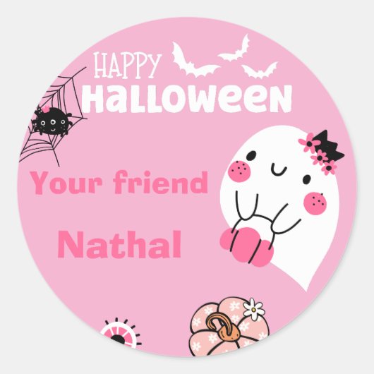Gepersonaliseerde Happy Halloween met Schattigee G Ronde Sticker (Voorkant)