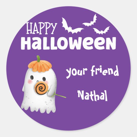 Gepersonaliseerde Happy Halloween met Schattigee G Ronde Sticker (Voorkant)