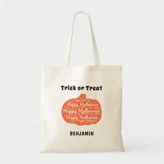 Gepersonaliseerde Happy Halloween Pumpkin Word Art Tote Bag (Voorkant)