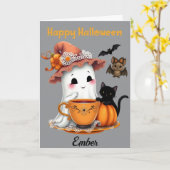 Gepersonaliseerde Happy Halloween Schattigee geest Kaart (Gele Bloem)