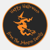 Gepersonaliseerde Happy Halloween Spooky Witch Bla Ronde Sticker (Voorkant)