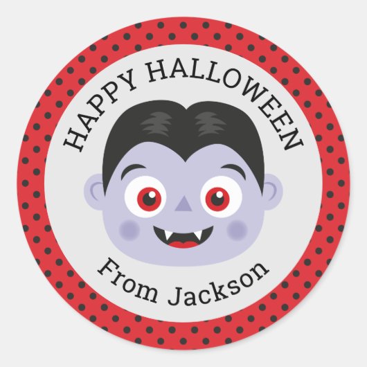 Gepersonaliseerde Happy Halloween Vampier Ronde St Ronde Sticker (Voorkant)