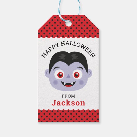 Gepersonaliseerde Happy Halloween Vampire Gift Lab Cadeaulabel (Voorkant)