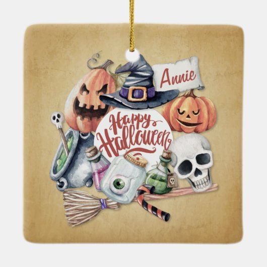 Gepersonaliseerde  Happy Halloween | Versiering Keramisch Ornament (Achterkant)