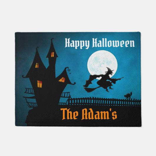 Gepersonaliseerde Happy Halloween Witch Deurmat (Voorkant)