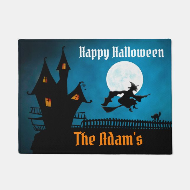 Gepersonaliseerde Happy Halloween Witch Deurmat (Voorkant)