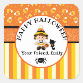 Gepersonaliseerde Happy Halloween Witch Vierkante Sticker