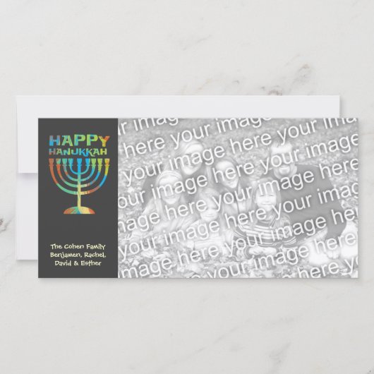 Gepersonaliseerde Happy Hanukkah Manorah-fotokaart Feestdagenkaart (Voorkant)