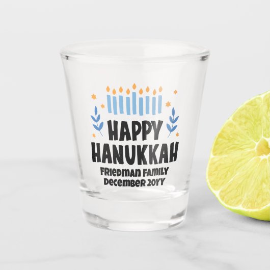 Gepersonaliseerde Happy Hanukkah Party-gunst Shot Shot Glas (Voorkant)