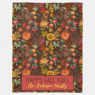 Gepersonaliseerde Happy Herfst Y'all Autumn Botani Fleece Deken