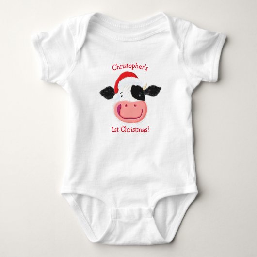 Gepersonaliseerde Happy Holstein Cow 1 Kerstmis Romper (Voorkant)