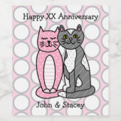 Gepersonaliseerde Happy Jubileum Cute Cudly Cats Wijn Etiket (Enkel label)