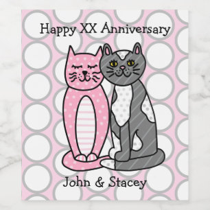 Gepersonaliseerde Happy Jubileum Cute Cudly Cats Wijn Etiket