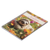 Gepersonaliseerde Happy Luiaard in Bloemen Notitieboek (Linkerzijde)