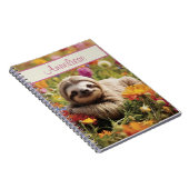 Gepersonaliseerde Happy Luiaard in Bloemen Notitieboek (Rechterzijde)