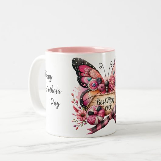 Gepersonaliseerde Happy Moederdag Butterfly Tweekleurige Koffiemok (Voorkant links)
