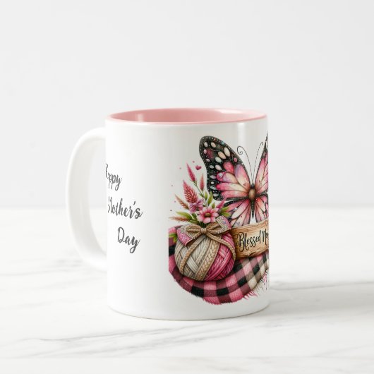 Gepersonaliseerde Happy Moederdag Butterfly Tweekleurige Koffiemok (Voorkant links)