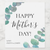 Gepersonaliseerde Happy Moederdag Eucalyptus Wijn Etiket (Enkel label)
