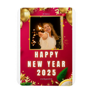 Gepersonaliseerde Happy New Year 2025-fotokaart Magneet