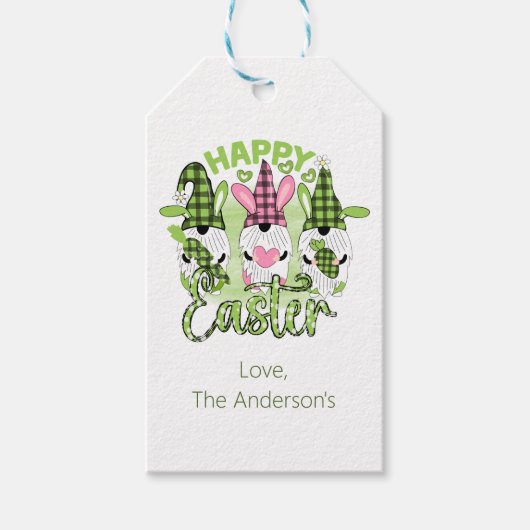 Gepersonaliseerde Happy Paasgnomen roze Groen Cadeaulabel (Voorkant)