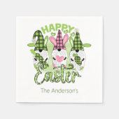Gepersonaliseerde Happy Paasgnomen Roze Groene Par Servet (Voorkant)