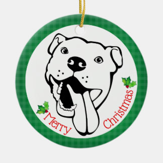 Gepersonaliseerde Happy Pit Bull Kerstmis Keramisch Ornament