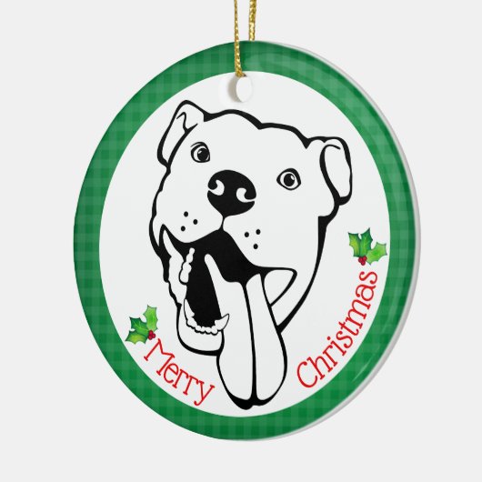 Gepersonaliseerde Happy Pit Bull Kerstmis Keramisch Ornament (Links)