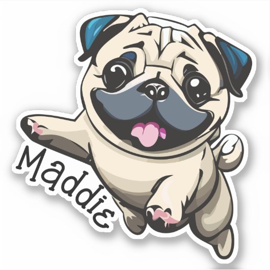 Gepersonaliseerde Happy Puppy Pug Jumping Sticker (Voorkant)