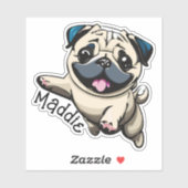 Gepersonaliseerde Happy Puppy Pug Jumping Sticker (Vel)