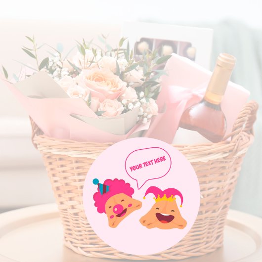 Gepersonaliseerde Happy Purim Cute Hamentashen Ronde Sticker