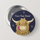 Gepersonaliseerde Happy Scottish Highland Cow Ronde Button 7,6 Cm (Voorkant /achterkant)