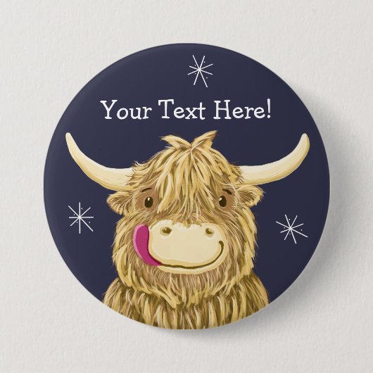 Gepersonaliseerde Happy Scottish Highland Cow Ronde Button 7,6 Cm (Voorkant)