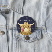 Gepersonaliseerde Happy Scottish Highland Cow Ronde Button 7,6 Cm (In situ)