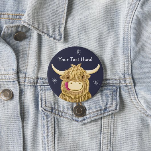 Gepersonaliseerde Happy Scottish Highland Cow Ronde Button 7,6 Cm (In situ)