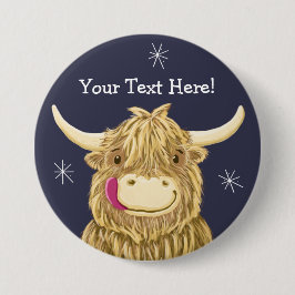 Gepersonaliseerde Happy Scottish Highland Cow Ronde Button 7,6 Cm