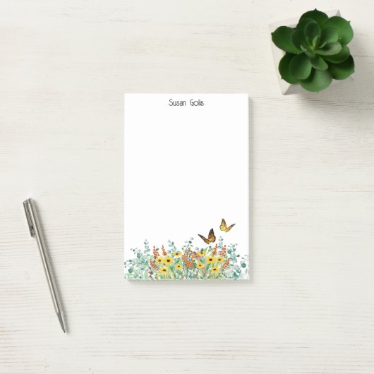 Gepersonaliseerde Happy Spring Flowers Butterfly Post-it® Notes (Kantoor)