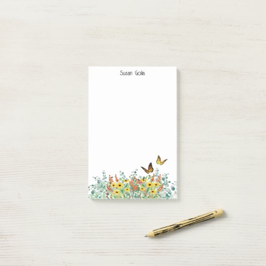 Gepersonaliseerde Happy Spring Flowers Butterfly Post-it® Notes (Op bureau)