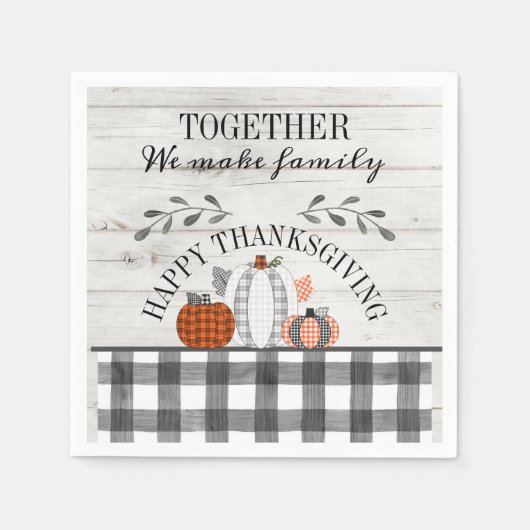 Gepersonaliseerde Happy Thanksgiving Plaid Pumpkin Servet (Voorkant)