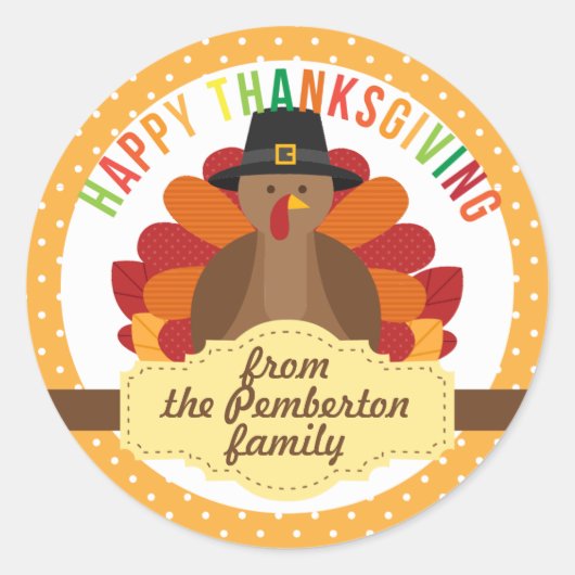 Gepersonaliseerde Happy Thanksgiving Schattige Tur Ronde Sticker (Voorkant)