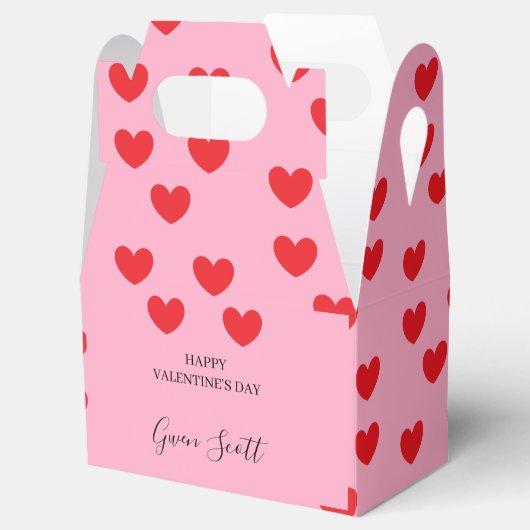 Gepersonaliseerde Happy Valentijns's rood hart roz Bedankdoosjes (Geopend)
