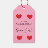 Gepersonaliseerde Happy Valentijns's rood hart roz Cadeaulabel (Voorkant)