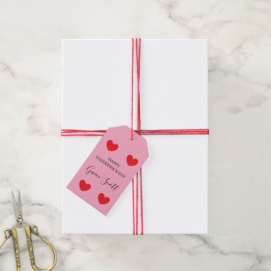 Gepersonaliseerde Happy Valentijns's rood hart roz Cadeaulabel