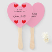 Gepersonaliseerde Happy Valentijns's rood hart roz Handwaaier (Voorkant en achterkant)