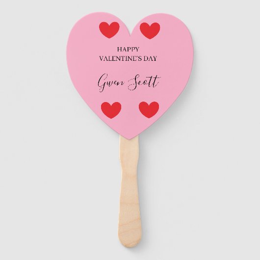 Gepersonaliseerde Happy Valentijns's rood hart roz Handwaaier (Voorkant)