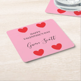Gepersonaliseerde Happy Valentijns's rood hart roz Kartonnen Onderzetters