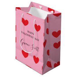 Gepersonaliseerde Happy Valentijns's rood hart roz Medium Cadeauzakje