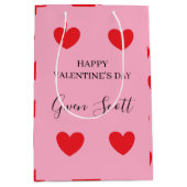 Gepersonaliseerde Happy Valentijns's rood hart roz Medium Cadeauzakje (Voorkant)