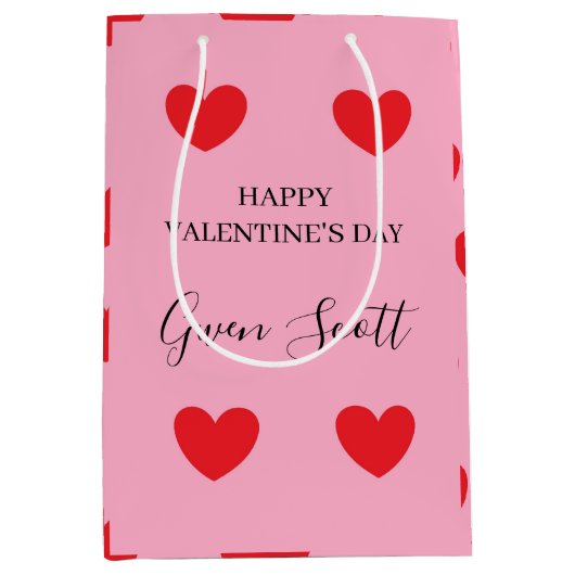 Gepersonaliseerde Happy Valentijns's rood hart roz Medium Cadeauzakje (Voorkant)